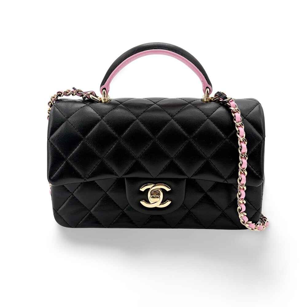 Chanel Classic Single Flap Top Handle Quilted Iridescent Lambskin Mini